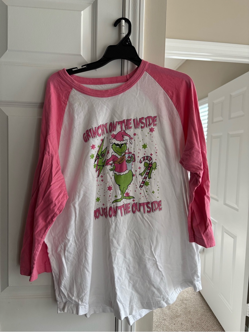 Sport-Tek Pink and White Grinch Raglan Tee